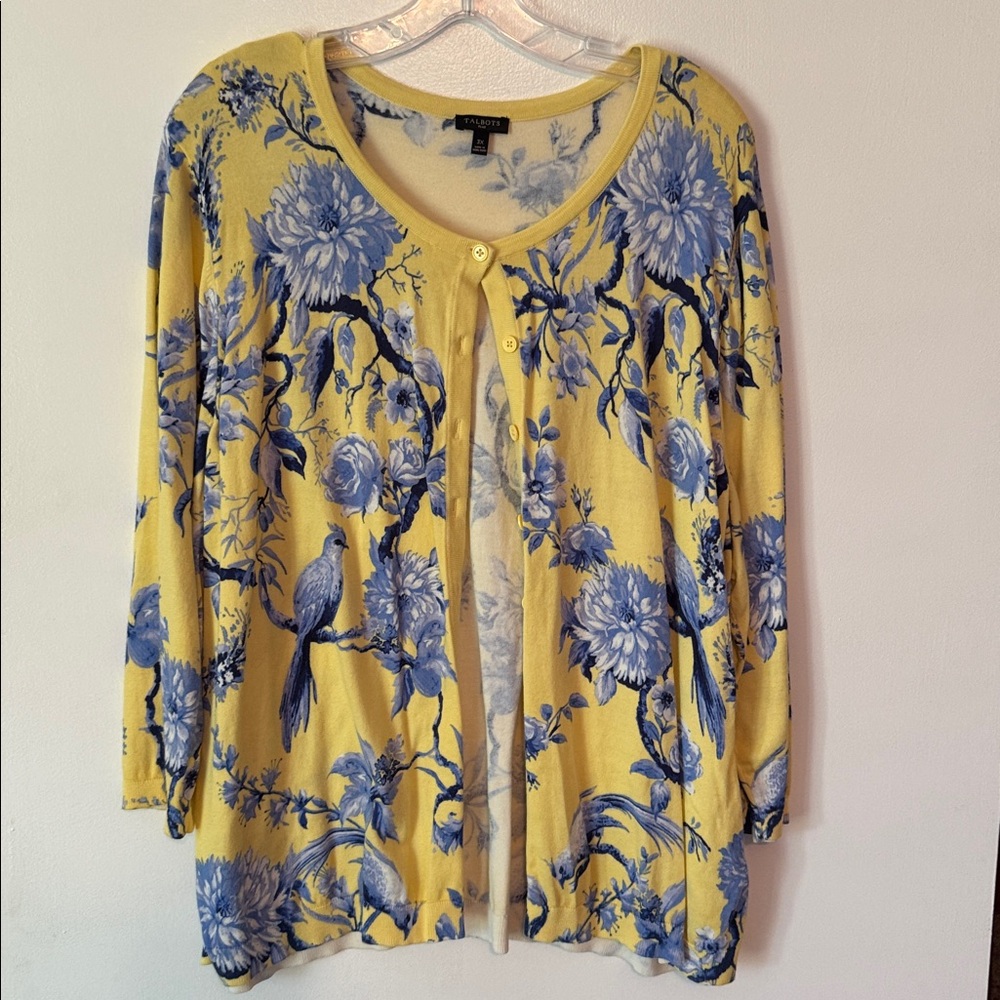 Talbots Yellow and Blue Floral Sweater